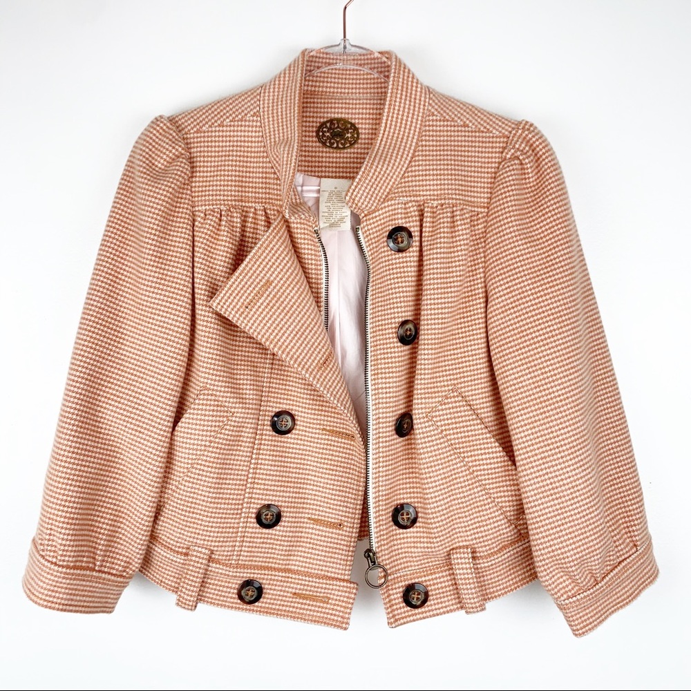 Anthropologie Idra Houndstooth Cropped Peacoat Jacket, Sz 6